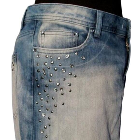 Cache Denim Rhinestone Metal Stud Skirt Slight Distress Stretch New $98 NWT - Picture 4 of 6